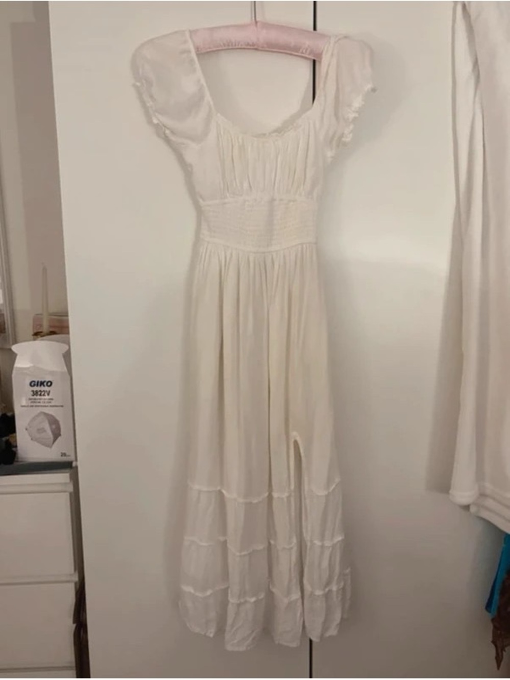 Smocked White Maxi Dress with Puff Sleeves